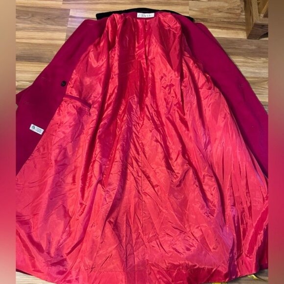 Vintage Alorna Long Red Wool Black Velvet Collar Double Breasted Maxi Coat~M~ - Picture 6 of 8